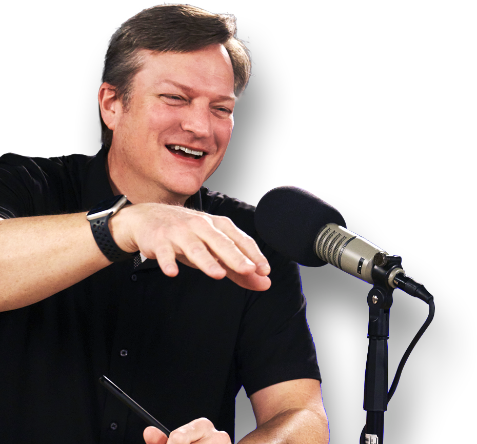 Brian talking into microphone